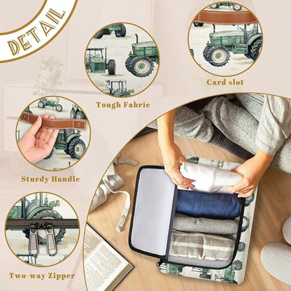 Tractor Truck Storage Bins with Zipper Lid, Collapsible Fabric Storage Basket with Leather Handles Closet Shelf Cloth Organizer Basket for Nursery Bedroom Clothes Toy