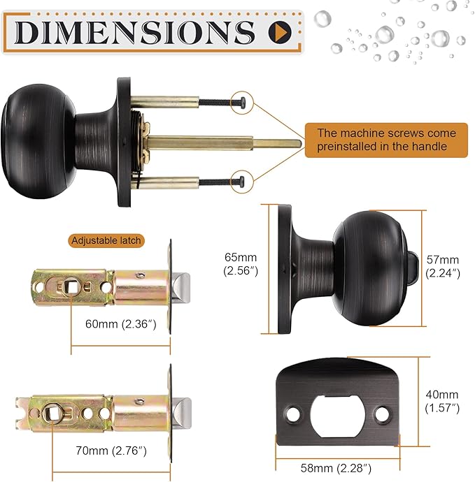 Probrico Oil Rubbed Bronze Door Knobs, Interior Door Knobs with Round Ball Knob, Bronze Privacy Door Knob for Bedroom Bathroom, 10 Pack