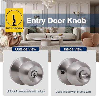 Lanwandeng Door Knobs with Lock and Key, Keyed Entry Door Knob, Exterior and Interior Door Lock, Door Handle Satin Nickel