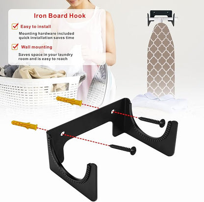 Ironing Board Holder Wall Mount, Ironing Board Hanger Y T Leg Concealed Iron Board Hook for Iaundry Rooms, Utility Rooms, Closets, Black