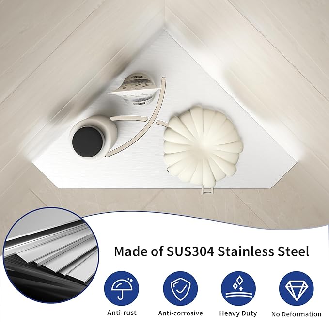 Corner Shower Shelf 10", Brushed 304 Stainless Steel Pentagonal Corner Shelves, Grout in Bathroom Shower Shelf 2 Pack