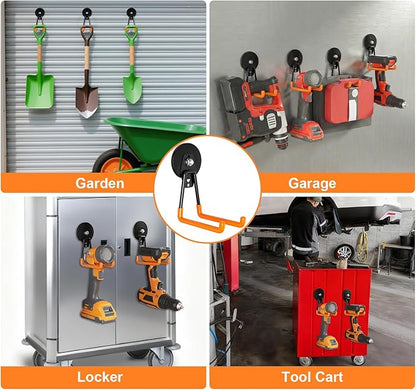 Heavy-Duty Storage Magnetic Hooks，No Need for Drilling, with Anti-Slip Coating, Suitable for Garages, Workshops, Kitchens, Storage Cabinets, RVS, Garden Tool Storage (Orange 3 pcs)