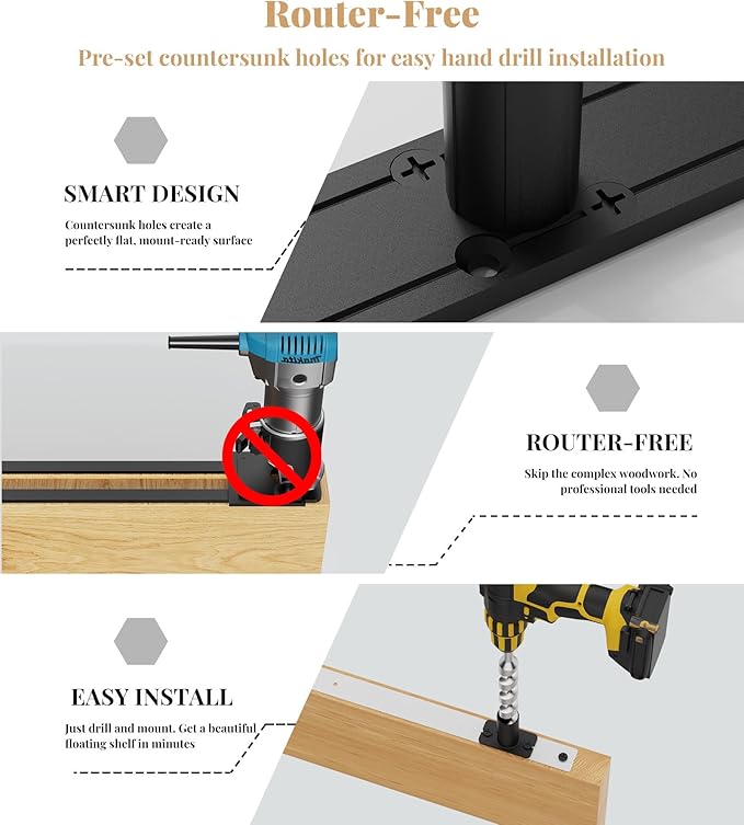 Floating Shelf Bracket Heavy Duty Shelving Brackets,Decorative Floating Shelf Hardware Black,Hidden Metal Shelf Support Bracket Heavy Duty Floating Mantel Bracket,200lbs (53X6X1.2-Starter Jig)