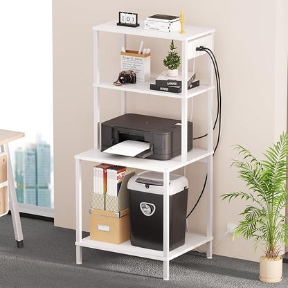 Printer Stand with Charging Station, 49"Tall 4-Tier printer Stand with Storage, Large Printer Table for Home Office, Kitchen, Living Room, PrinterCart Beside Desk for Printer, Scanner (White)