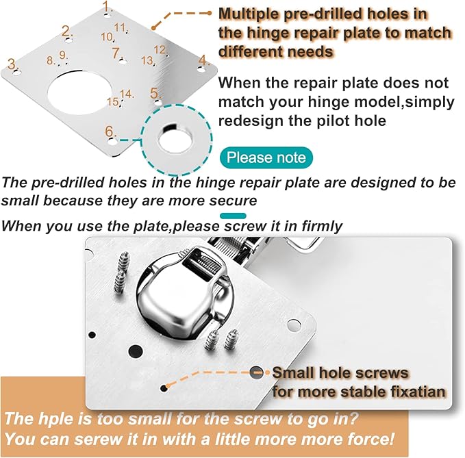 6 PCS Cabinet Hinge Repair Plate, Hinges Repair Fixing Plates, Stainless Steel Cabinet Repair Board, Kitchen Cupboard Door Hinge Repair Brackets Kit, Cabinet Fixing Plate Bracket with Mounting Screw