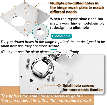 6 PCS Cabinet Hinge Repair Plate, Hinges Repair Fixing Plates, Stainless Steel Cabinet Repair Board, Kitchen Cupboard Door Hinge Repair Brackets Kit, Cabinet Fixing Plate Bracket with Mounting Screw