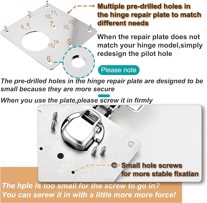 6 Pcs Cabinet Door Hinge Repair Plates, Cabinet Hinge Repair Board Replacement Kit, Metal Hinges Repair Fixing Plates with Screw for Kitchen Cupboard Door