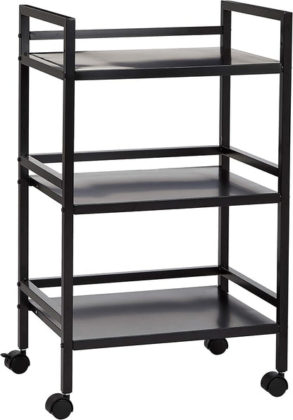 Amazon Basics 3-Tier Metal Rolling Utility Cart, Storage Organizer, Multifunctional Storage, Mobile Shelving, Black