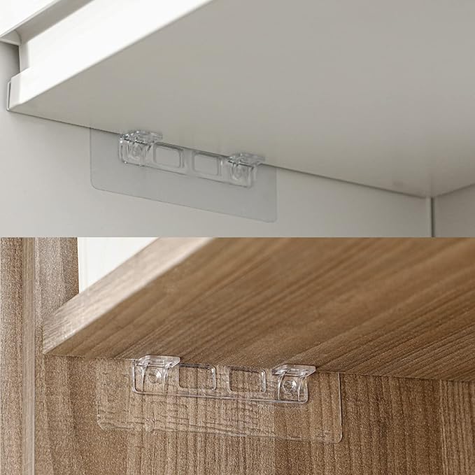 12 Pcs Punch Free Shelf Support Pegs Self Adhesive Shelves Clips No Drill Shelf Bracket Holders Pin for Kitchen Cabinet Book Shelves Closet Clapboard Layer (2-Pegs)