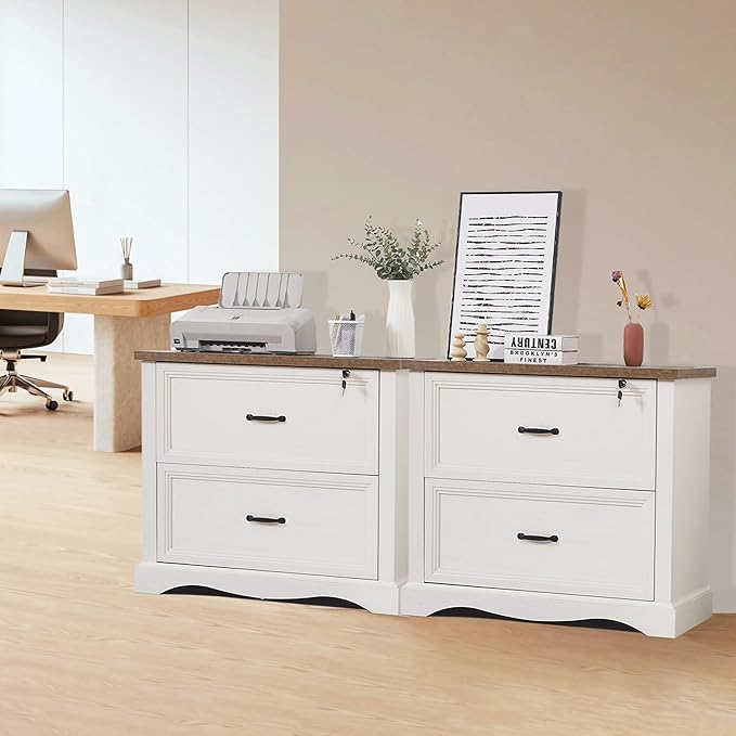 34.6" Farmhouse File Cabinet,Wood File Cabinet with Hanging File Folders,Top Drawer Lockable,Lateral Filing Cabinet for Home Office Compatible with Letter/Legal/A4 Size (2)