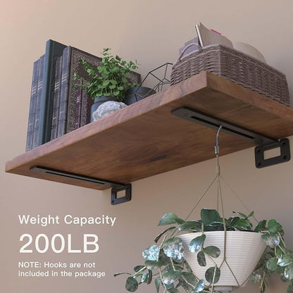 LEOPO 10 Inch 6 Pack Openwork T Shelf Brackets for DIY Floating Shelf,1/5 Inch Thick Heavy Duty Metal Shelf Bracket,L Brackets for Shelves Support