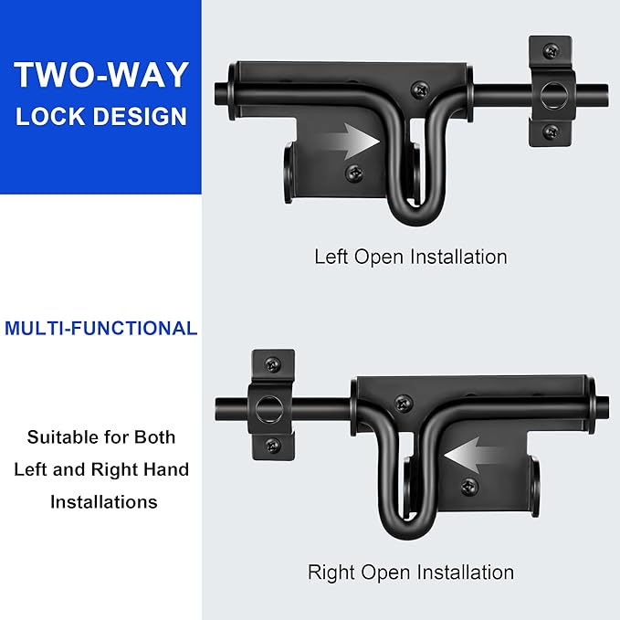 Slide Bolt Gate Latch with Padlock Hole, Heavy Duty Fence Slide Latches Outdoor Doors for Wooden Fence, Shed Door, Vinyl Door-3pack