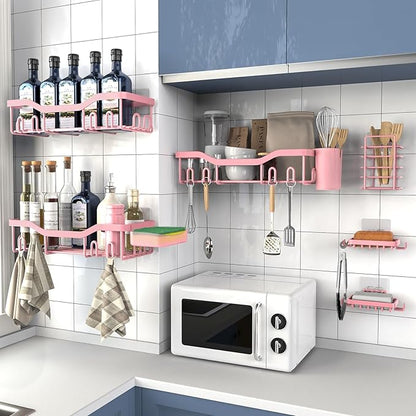 Shower Caddy Adhesive Shower Organizer 8-Pack, Rustproof Stainless Steel Bathroom Shelves, Large Capacity No-Drill Rack Storage Accessories with Soap Dish Toothbrush Holder Hooks