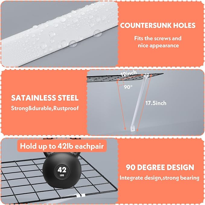 12 Pcs Support Brackets for Wire Shelving 12in Wire Shelf Bracket Closet Shelf Brackets with Anchors and Pins for Installation Wires Shelving Supported Bracket for Support Closet Wires