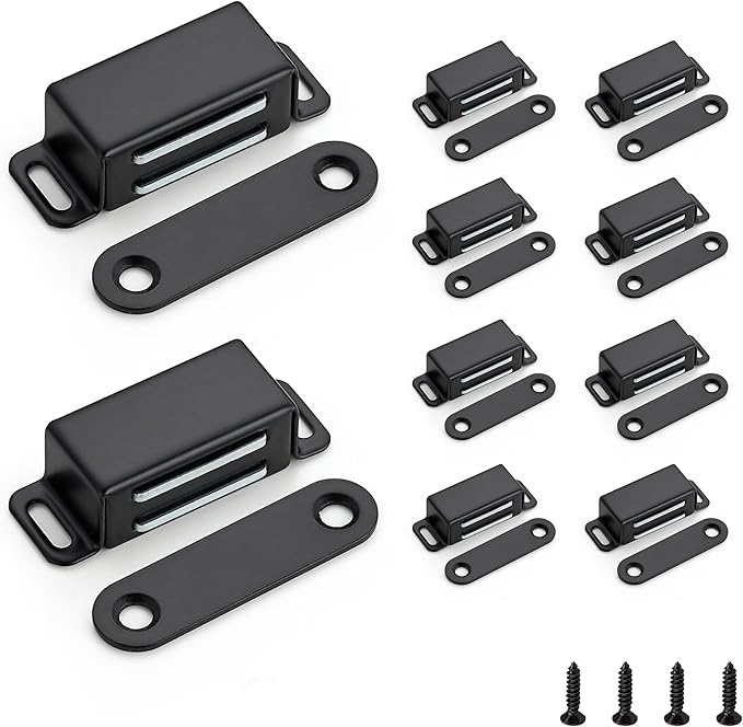 Ravinte 10 Pack Black Magnetic Door Catch, Matte Black Cabinet Magnets, Strong Magnetic Catch Latch for Kitchen Cabinets, Drawers & Cupboards, Stainless Steel Closures