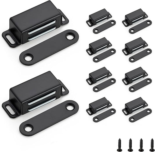 Ravinte 10 Pack Black Magnetic Door Catch, Matte Black Cabinet Magnets, Strong Magnetic Catch Latch for Kitchen Cabinets, Drawers & Cupboards, Stainless Steel Closures