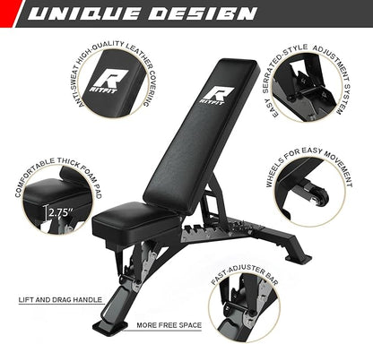 RitFit 2.36'' x 2.36'' Folding Squat Rack for Home Gym, Wall Mounted Squat Rack with Attachments - Space Saving Squat Power Rack
