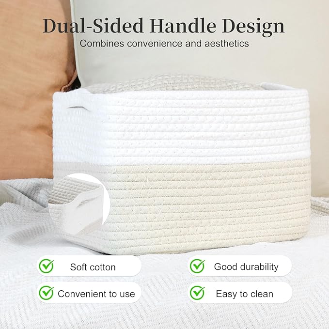 Hopegiver 3 Pack Woven Storage Baskets for Shelves, 11x8x7 Inch Cotton Rope Decorative Organizer Bins for Blanket Clothes Book Baby Pet, Gift Toy Basket for Office, Living Room, Bathroom & Nursery