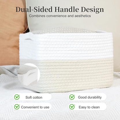 Hopegiver 3 Pack Woven Storage Baskets for Shelves, 11x8x7 Inch Cotton Rope Decorative Organizer Bins for Blanket Clothes Book Baby Pet, Gift Toy Basket for Office, Living Room, Bathroom & Nursery