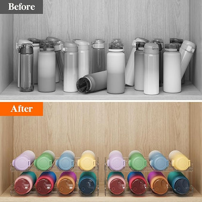 Lifewit Stackable Water Bottle Organizer for Cabinet, Plastic Bottle Holder Fits Bottles/Tumblers up to 3.8" Diameter for Pantry/Countertop, 2 Tier Holds 8 Bottles 38 x 20 x 15 cm/15 x 8 x 5.7"