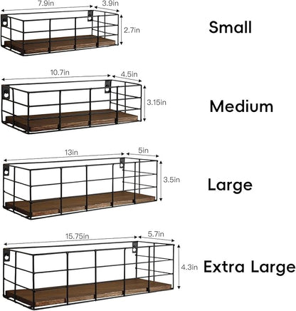 Fixwal Hanging Floating Shelves, 4 Sets of Wall Mounted Shelves for Wall Storage, Hanging Storage Shelf for Bathroom, Living Room, Bedroom, Kitchen (Paulownia)
