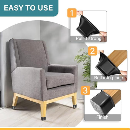 24 Pcs Chair Leg Floor Protectors Square,Black Silicone Felt Furniture Leg Pads Caps Covers for Hardwood Floors(Fit:1-1/16" to 1-5/8")