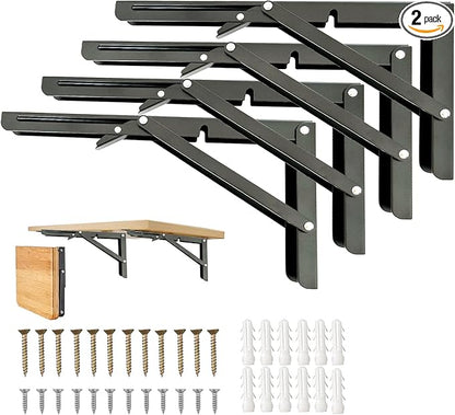 Folding Shelf Brackets 8 in,Collapsible Wall Mounted Mounted Shelf Brackets,Heavy Duty Shelf Bracket 8 10 12 14 16 18 20in for Bendable Table,Space Saving (4 Pcs)