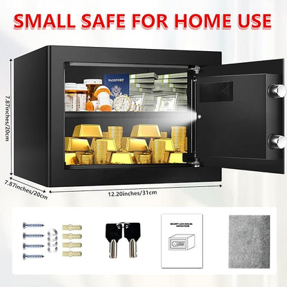 Small Safe for Home Use, Digital Security Safe Box with Combination Lock, Removable Shelf and Spare Keys, Anti-theft Steel Document Safes for Valuable, Money, 12.2" W x 7.87" D x 7.87" H