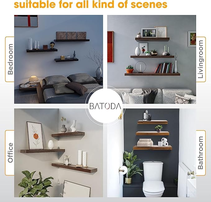 BATODA - 8" Floating Shelf Bracket Heavy Duty (16 pcs)–Solid Steel Blind Shelf Supports - Hidden Brackets for Floating Wood Shelves - Blind Shelf Support Shelving Mounting Hardware Included (Pack 16)