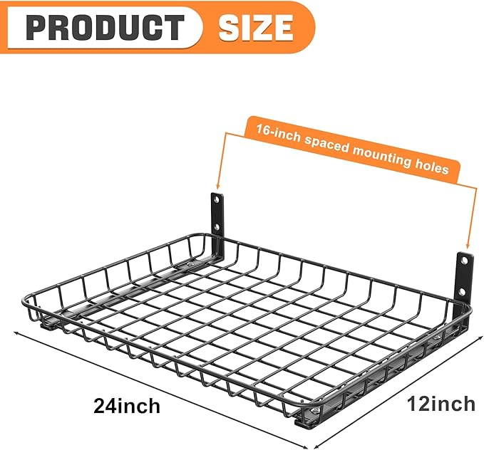 TORACK 2 Pack 12x24 inch Wall-Mounted Shelves, Garage Wall Shelf for Closet & Laundry Room, Heavy-Duty Floating Shelf Hold Up to 60 lbs(Black)