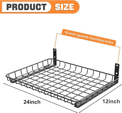 TORACK 2 Pack 12x24 inch Wall-Mounted Shelves, Garage Wall Shelf for Closet & Laundry Room, Heavy-Duty Floating Shelf Hold Up to 60 lbs(Black)
