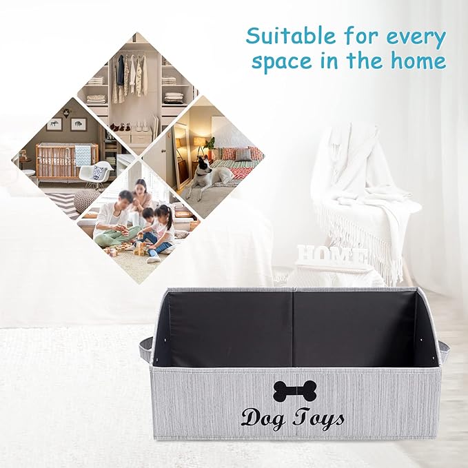Linen-cotton blend Dog Toy Box - Organize Toys, Blankets, Leashes, Gray