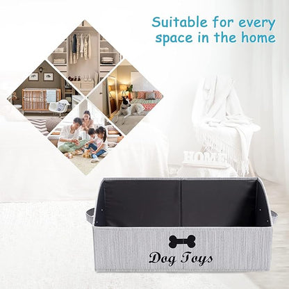 Linen-cotton blend Dog Toy Box - Organize Toys, Blankets, Leashes, Gray