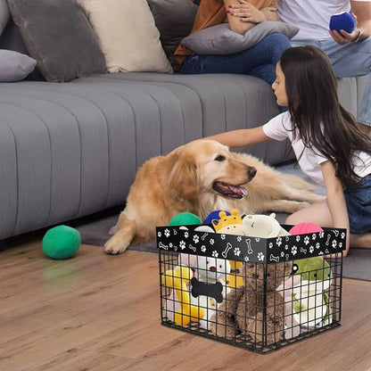 Large Metal Dog Toy Basket Foldable, Dog Toy Storage Bin & Box for Living Room Area, Pet Toy Chest Organizer, Puppy Toys Container Holder, dog toys baskets medium Chest Toybox & Boxes