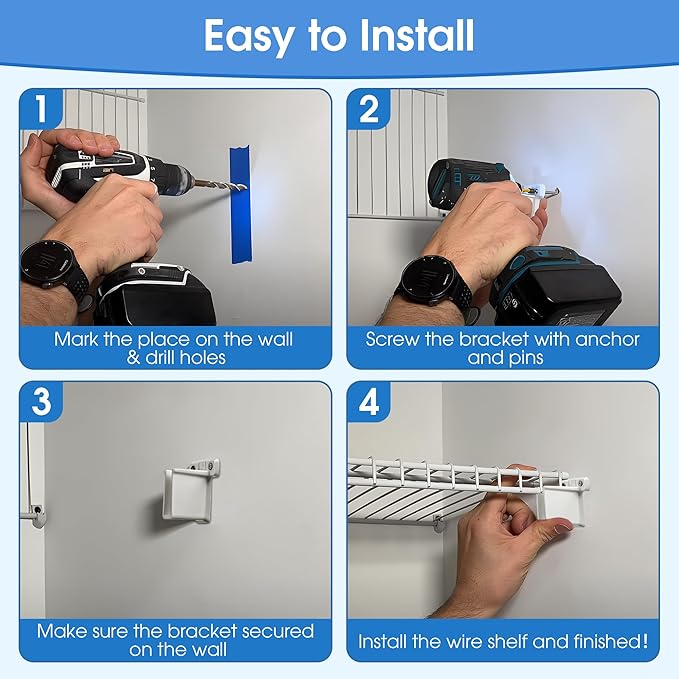 Dreyoo 24 Pack Wire Shelf End Bracket, White Plastic Closet Shelves Brackets, Wall Mount Brackets for Shelves Closet, Screws Included