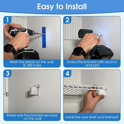Dreyoo 24 Pack Wire Shelf End Bracket, White Plastic Closet Shelves Brackets, Wall Mount Brackets for Shelves Closet, Screws Included
