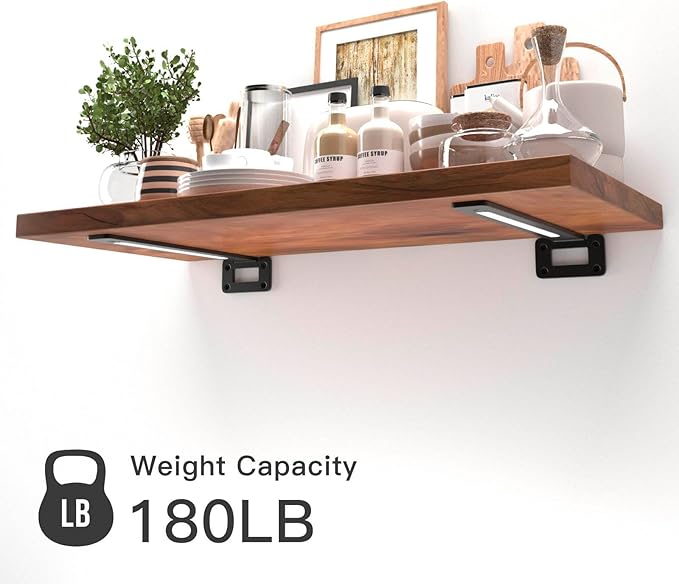 LEOPO Openwork 12 Inch 6-Pack Heavy-Duty Shelf Brackets, 1/5'' Thick Carbon Steel, Built-in LED Lights (3000K Warm White with Remote), 180LBS Load Capacity for Kitchen, Bookshelf, Display Case