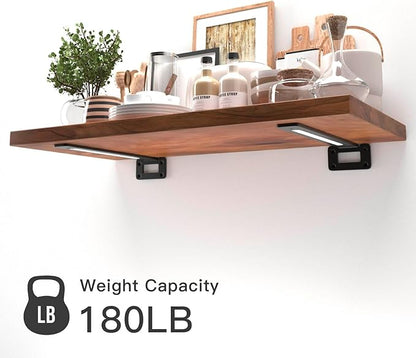 LEOPO Openwork 12 Inch 6-Pack Heavy-Duty Shelf Brackets, 1/5'' Thick Carbon Steel, Built-in LED Lights (3000K Warm White with Remote), 180LBS Load Capacity for Kitchen, Bookshelf, Display Case
