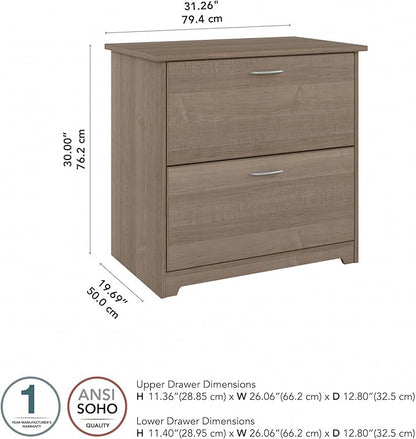 Bush Home Cabot 2 Drawer Lateral File Cabinet in Ash Gray, Home Office Chest for Letter, Legal, and A4-size Document Storage