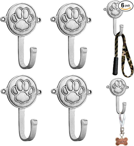 6PC Dog Paw Hooks Wall Mount Pet Leash Hook Cat Leash Holder for Wall Cute Coat Hooks Key Holder for Entryway Hallway Kitchen Office, Great Gift for Dog and Cat Lovers(Antique Silver)