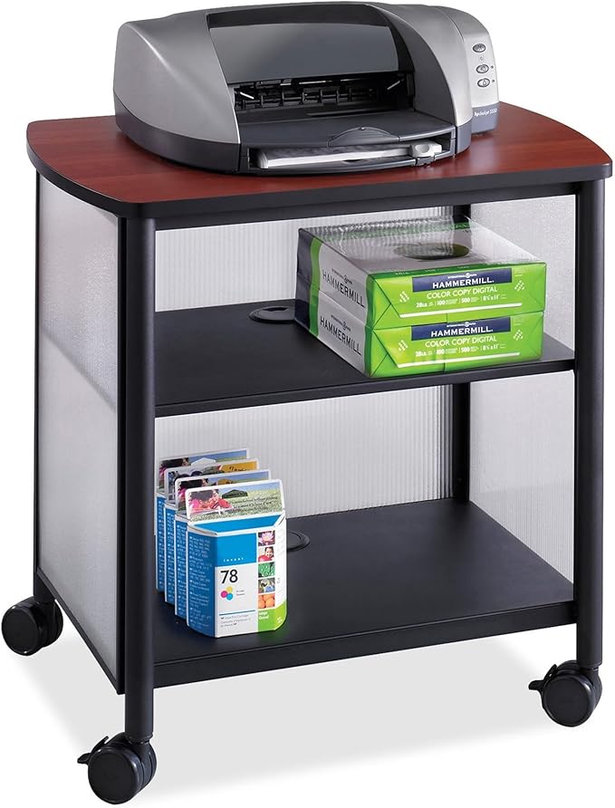 Safco Impromptu Mobile Print Stand 1857BL, Cherry Top, Black Frame, 200 lbs. Capacity, Contemporary Design, Swivel Wheels