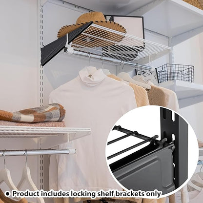 Adjustable Locking Shelf Bracket 16 Inch Shelf Brackets Heavy Duty Wire Shelving Brackets for Deep Wire Shelving Double Track System(Black,6 Pcs)