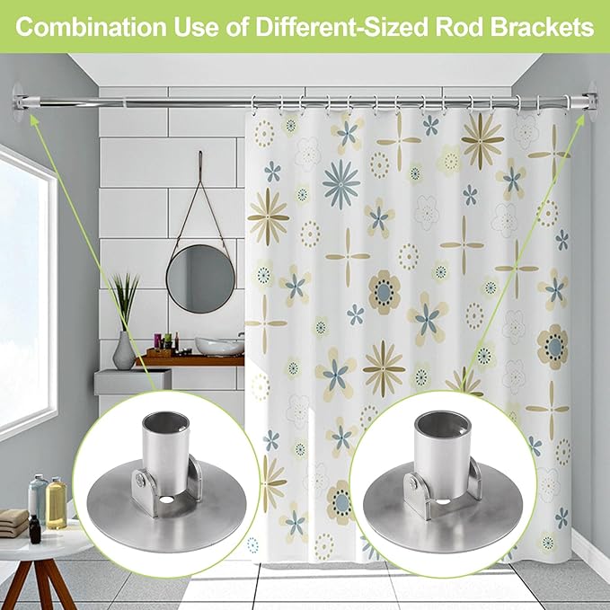 Adjustable Shower Curtain Rod Bracket, 4Pcs Different Sizes Titanium Steel Single Swivel Flange Heavy Duty Closet Rod Holder with Screws (Silver, Inner Dia. 22mm & 26mm)