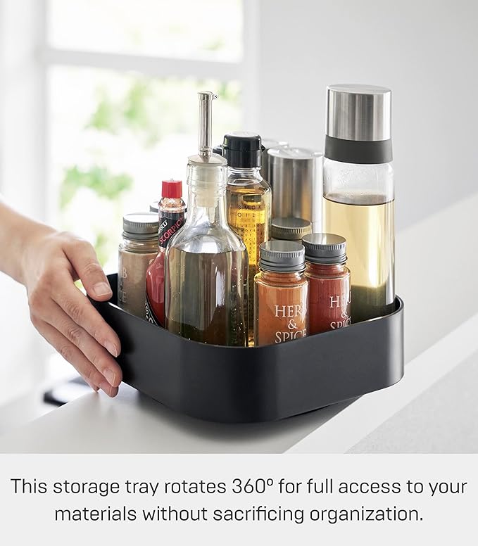 Yamazaki Home Tower 360° Rotating Storage Rack – Non-Slip Lazy Susan Organizer for Cosmetics, Skincare, and Spices - Abs Plastic