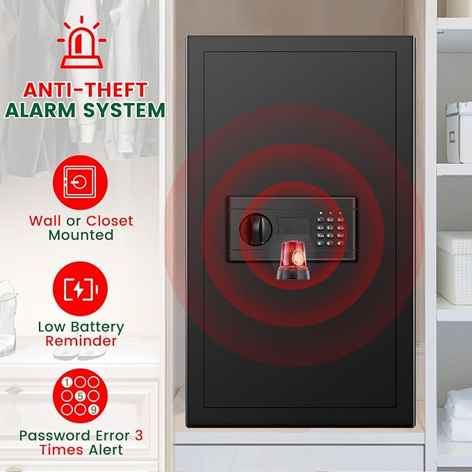 Large Safe, 7.0 Cubic Feet Safe Box With Fireproof Waterproof Bag, Anti-theft Home Document Safes with Digital Keypad, Spare Key, 3 Removable Shelves, Alert System for Home Business Valuables