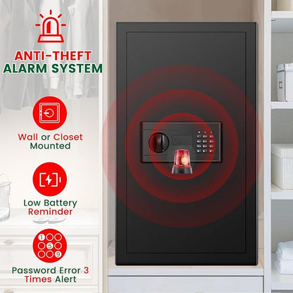 Large Safe, 7.0 Cubic Feet Safe Box With Fireproof Waterproof Bag, Anti-theft Home Document Safes with Digital Keypad, Spare Key, 3 Removable Shelves, Alert System for Home Business Valuables
