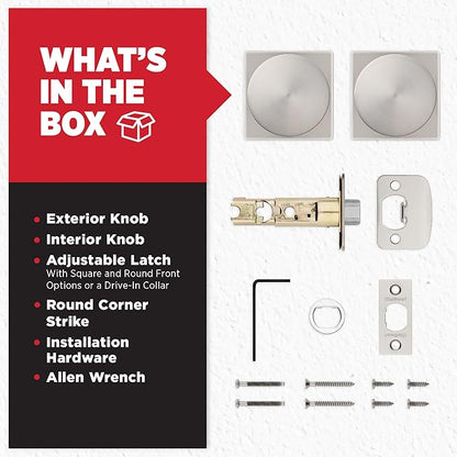 Kwikset Pismo Interior Passage Door Knob,Handle for Closet and Hallway Doors,Non-Locking Doorknob in Satin Nickel,with Microban Protection,(Pack of 4)