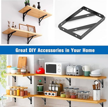 10 Pack - 6 Inch Heavy Duty Shelf Brackets, Wall Mount L Shelf Bracket, 90 Degree Black Metal Brackets for Floating Shelves with Screws, Powder-Coated Steel(3.7 x 6 inch)