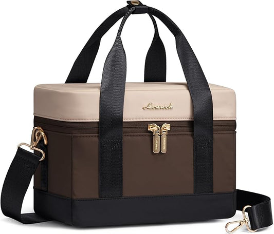 LOVEVOOK Insulated Lunch Bag for Women - Cute Lunch Box Cooler for Work, Picnic, and Beach, Coffee-khaki-black