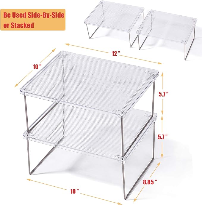 IVYHOME Pantry Organizer, Cabinet Storage Shelf Rack, Stackable Kitchen Cabinet, Foldable Countertop Shelf Organizer, 2 Pack